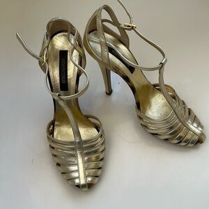 Roberto Cavalli gold cage heels